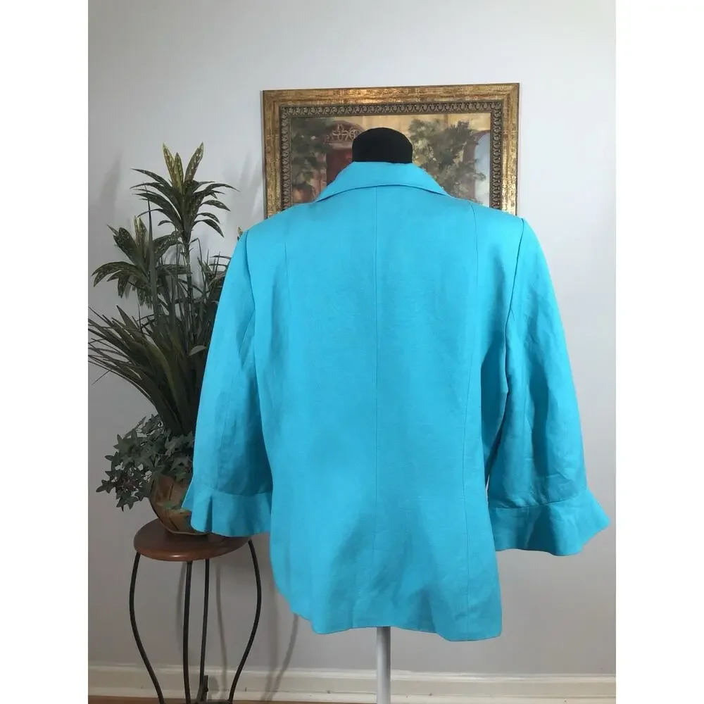 Le Suit Blue Women Jacket 3/4 Sleeve Size 16 Linen Clueless Preppy Office Siren - Picture 3 of 9